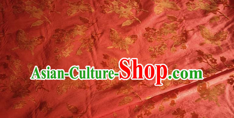 Chinese Traditional Jacquard Butterfly Red Velvet Fabric Mulberry Silk Fabric Hanfu Dress Material