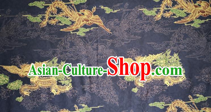 Chinese Traditional Phoenix Pattern Navy Silk Fabric Mulberry Silk Fabric Hanfu Dress Material