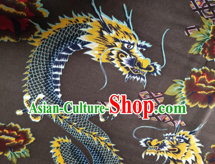 Chinese Traditional Dragon Peony Pattern Brown Silk Fabric Mulberry Silk Fabric Hanfu Dress Material