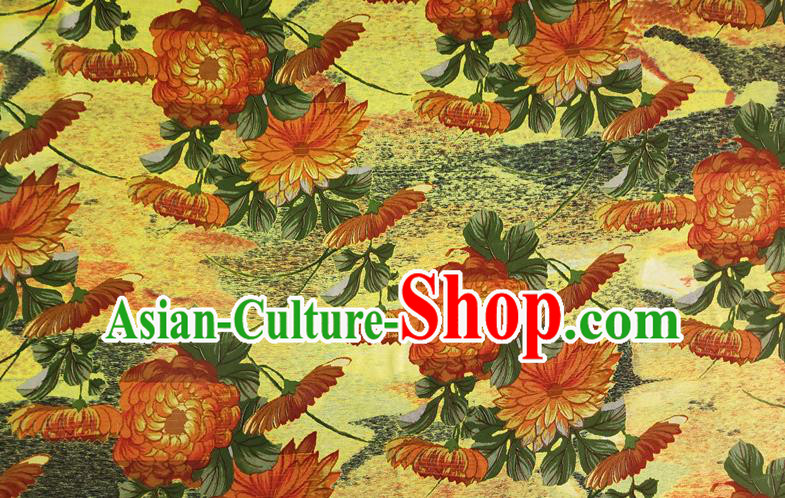 Chinese Traditional Chrysanthemum Pattern Yellow Silk Fabric Mulberry Silk Fabric Hanfu Dress Material