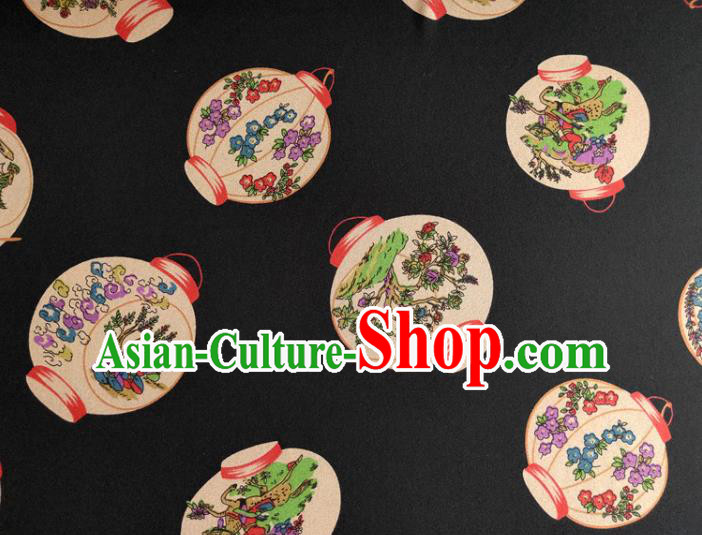 Chinese Traditional Lanterns Pattern Black Silk Fabric Mulberry Silk Fabric Hanfu Dress Material