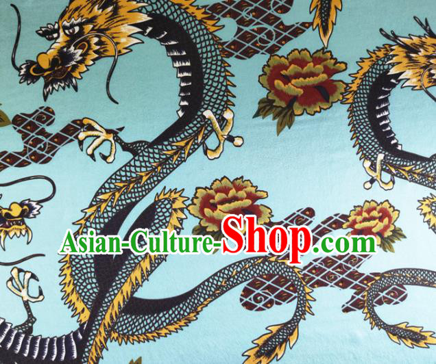 Chinese Traditional Dragon Pattern Light Blue Silk Fabric Mulberry Silk Fabric Hanfu Dress Material