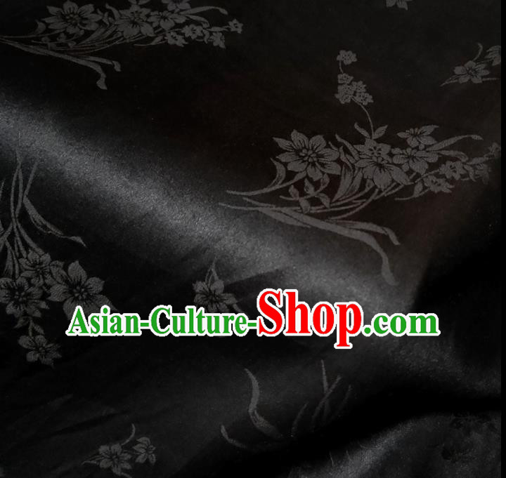 Chinese Traditional Orchid Pattern Black Silk Fabric Mulberry Silk Fabric Hanfu Dress Material
