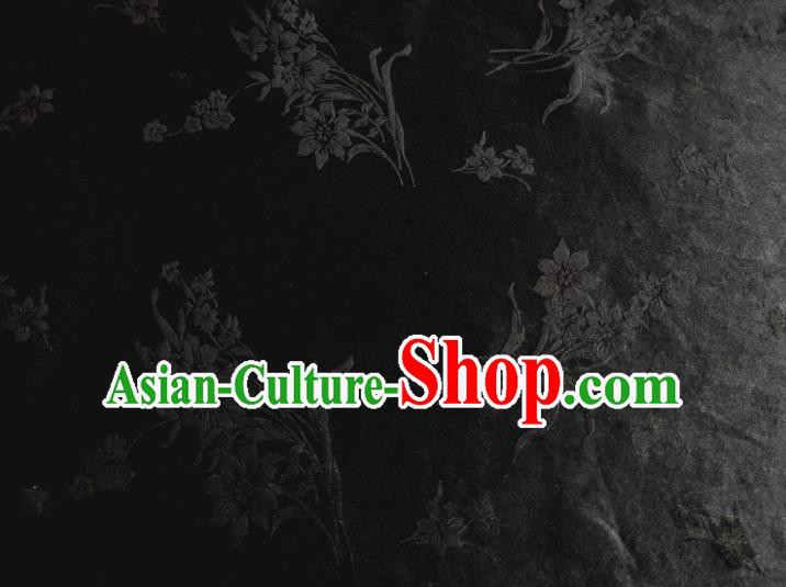Chinese Traditional Orchid Pattern Black Silk Fabric Mulberry Silk Fabric Hanfu Dress Material