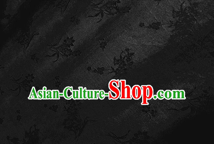 Chinese Traditional Orchid Pattern Black Silk Fabric Mulberry Silk Fabric Hanfu Dress Material