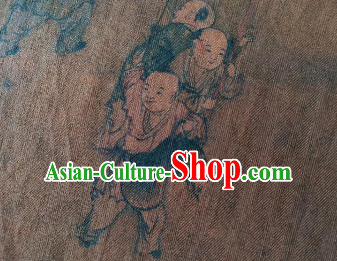 Chinese Traditional Boys Pattern Brown Silk Fabric Mulberry Silk Fabric Hanfu Dress Material