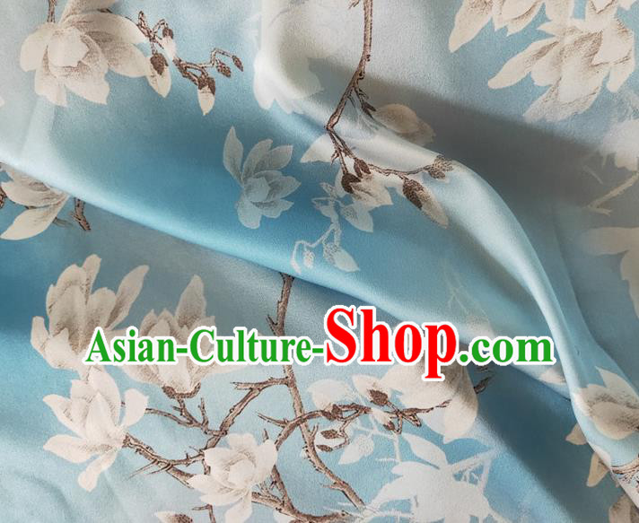 Chinese Traditional Yulan Magnolia Pattern Light Blue Silk Fabric Mulberry Silk Fabric Hanfu Dress Material