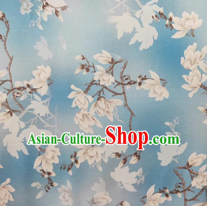 Chinese Traditional Yulan Magnolia Pattern Light Blue Silk Fabric Mulberry Silk Fabric Hanfu Dress Material
