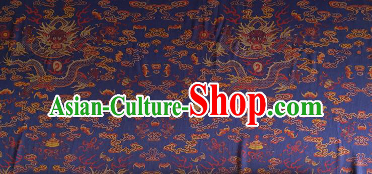 Chinese Traditional Cloud Dragon Pattern Blue Silk Fabric Mulberry Silk Fabric Hanfu Dress Material