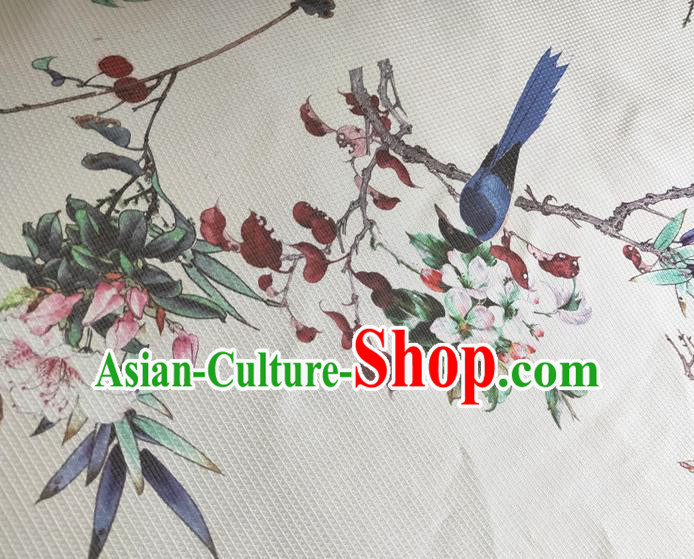 Chinese Traditional Begonia Pattern White Silk Fabric Mulberry Silk Fabric Hanfu Dress Material