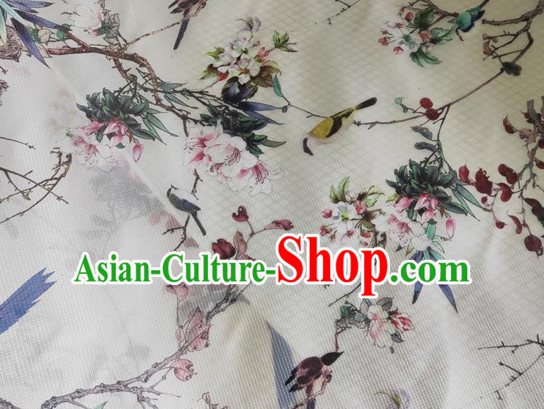 Chinese Traditional Begonia Pattern White Silk Fabric Mulberry Silk Fabric Hanfu Dress Material