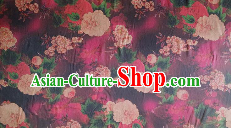 Chinese Traditional Peony Pattern Rosy Silk Fabric Mulberry Silk Fabric Hanfu Dress Material