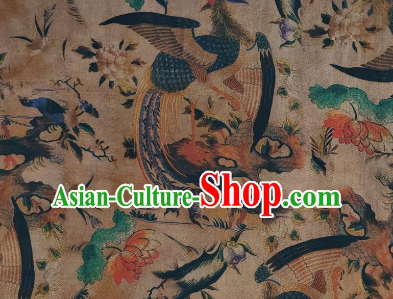 Chinese Traditional Phoenix Pattern Khaki Silk Fabric Mulberry Silk Fabric Hanfu Dress Material