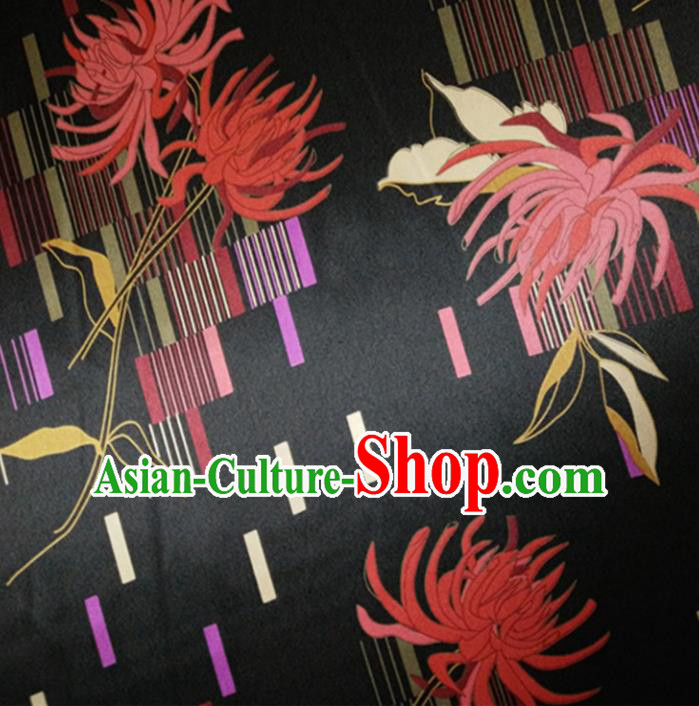 Chinese Traditional Red Spider Lily Pattern Black Silk Fabric Mulberry Silk Fabric Hanfu Dress Material