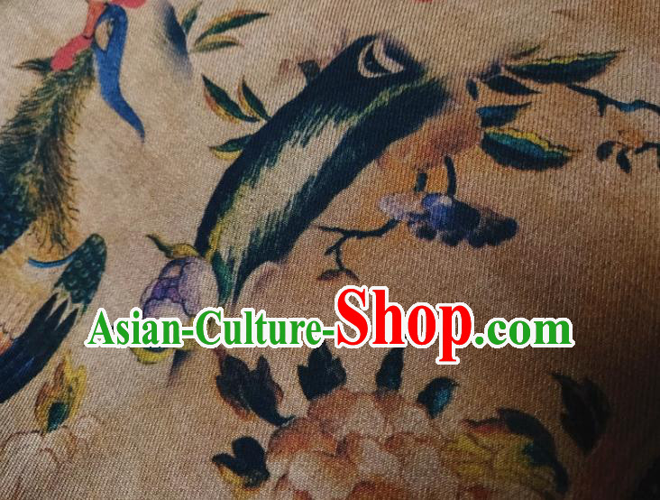 Chinese Traditional Phoenix Pattern Khaki Silk Fabric Mulberry Silk Fabric Hanfu Dress Material
