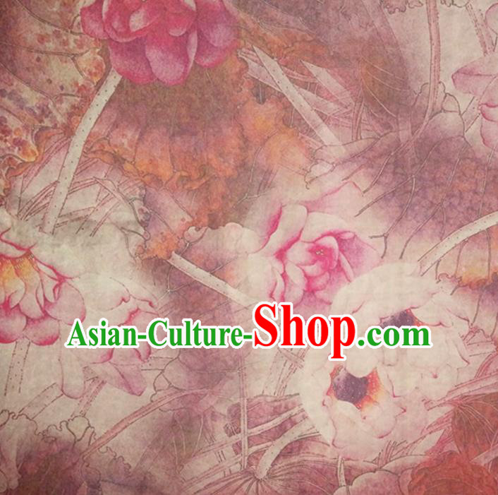 Chinese Traditional Lotus Pattern Deep Pink Silk Fabric Mulberry Silk Fabric Hanfu Dress Material
