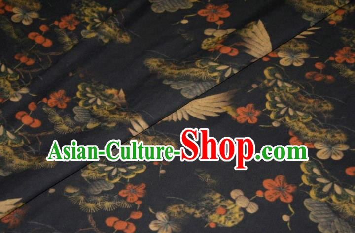 Chinese Traditional Cranes Plum Pattern Navy Silk Fabric Mulberry Silk Fabric Hanfu Dress Material