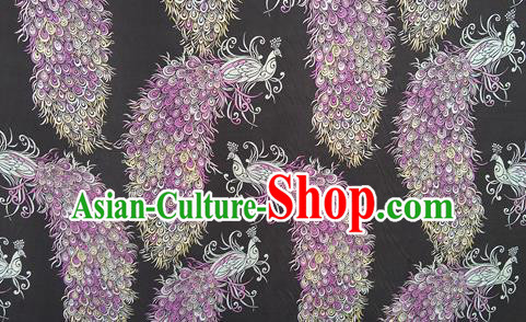 Chinese Traditional Peacock Pattern Black Silk Fabric Mulberry Silk Fabric Hanfu Dress Material