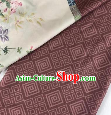 Chinese Traditional Peony Pattern Cameo Brown Hanfu Fabric Flax Fabric Hanfu Dress Material