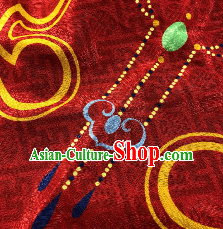 Chinese Traditional Peach Pattern Red Brocade Hanfu Fabric Silk Fabric Hanfu Dress Material