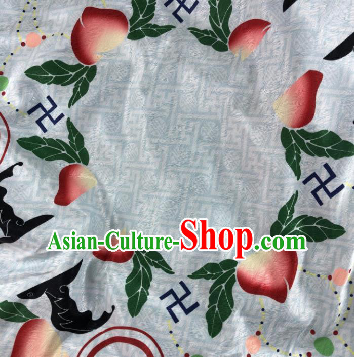 Chinese Traditional Peach Pattern White Brocade Hanfu Fabric Silk Fabric Hanfu Dress Material