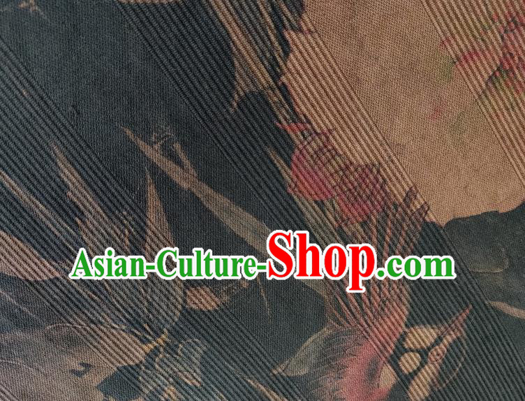 Chinese Traditional Bamboo Peony Pattern Navy Silk Fabric Mulberry Silk Fabric Hanfu Dress Material