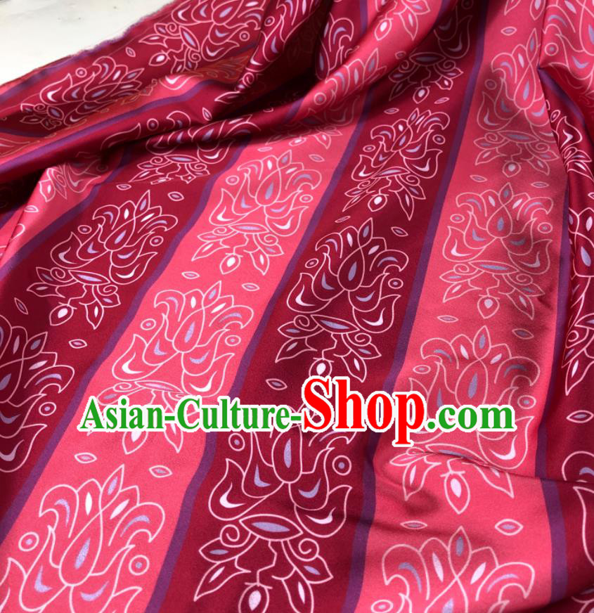 Chinese Traditional Lotus Pattern Rosy Brocade Hanfu Fabric Silk Fabric Hanfu Dress Material