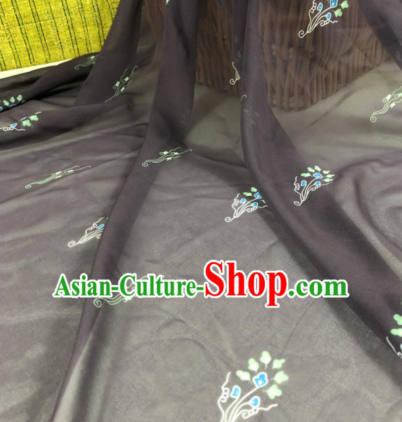 Chinese Traditional Classical Flowers Pattern Black Chiffon Fabric Silk Fabric Hanfu Dress Material