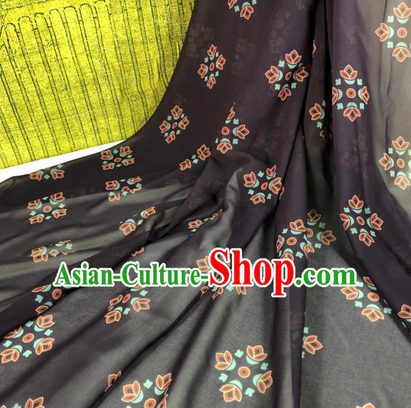 Chinese Traditional Classical Pattern Deep Purple Chiffon Fabric Silk Fabric Hanfu Dress Material