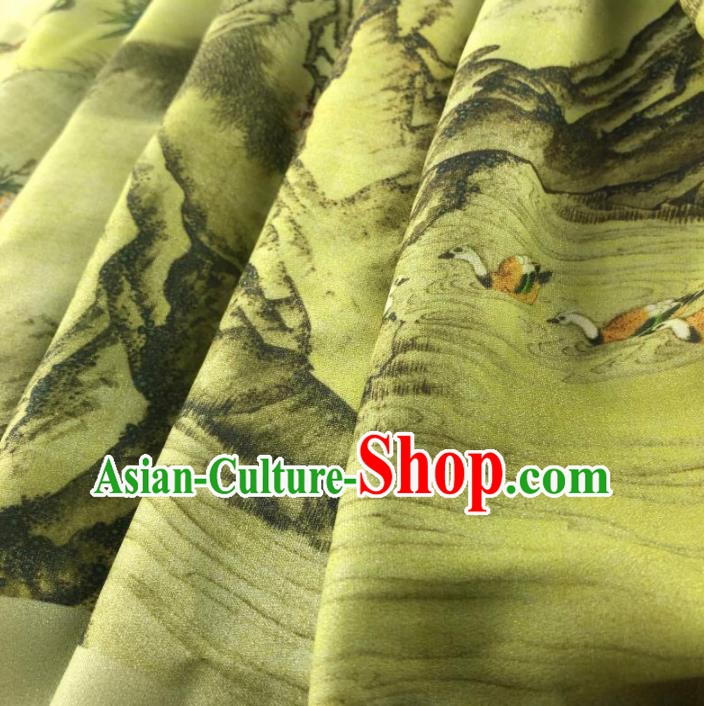 Chinese Traditional Classical Peach Blossom Pattern Green Flax Fabric Silk Fabric Hanfu Dress Material
