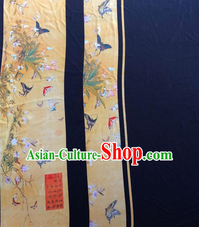 Chinese Traditional Classical Butterfly Flowers Pattern Ginger Flax Fabric Silk Fabric Hanfu Dress Material