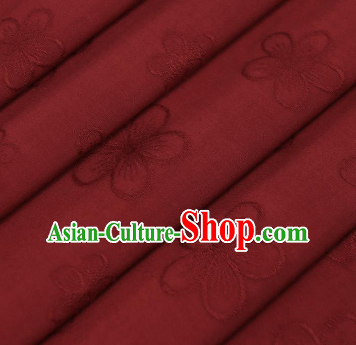 Chinese Traditional Classical Plum Pattern Dark Red Cotton Fabric Imitation Silk Fabric Hanfu Dress Material