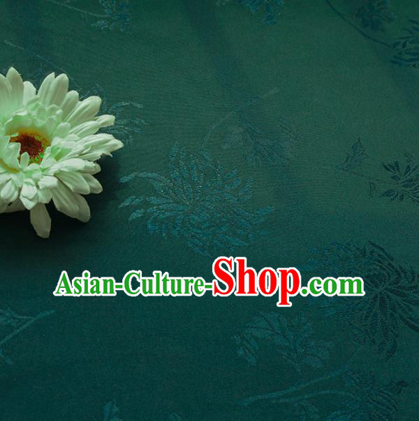 Chinese Traditional Chrysanthemum Pattern Atrovirens Satin Hanfu Fabric Silk Fabric Hanfu Dress Material