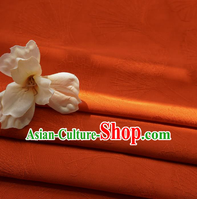 Chinese Traditional Classical Ginkgo Leaf Pattern Orange Cotton Fabric Imitation Silk Fabric Hanfu Dress Material
