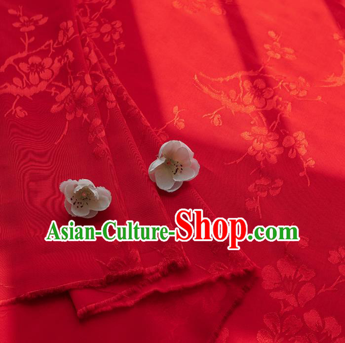 Chinese Traditional Classical Plum Blossom Pattern Red Cotton Fabric Imitation Silk Fabric Hanfu Dress Material