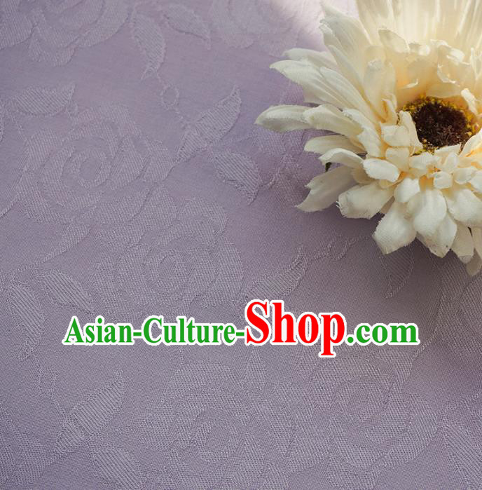 Chinese Traditional Classical Jacquard Roses Pattern Lilac Cotton Fabric Imitation Silk Fabric Hanfu Dress Material