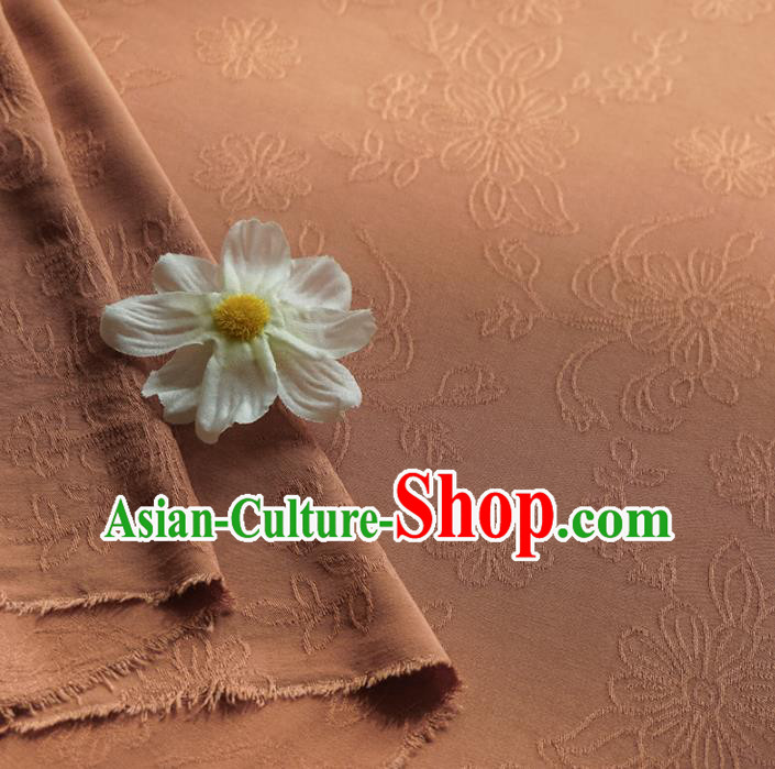 Chinese Traditional Classical Flowers Pattern Brown Cotton Fabric Imitation Silk Fabric Hanfu Dress Material
