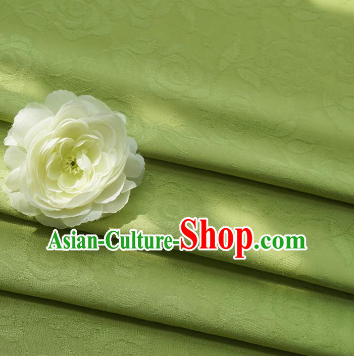 Chinese Traditional Classical Roses Pattern Green Cotton Fabric Imitation Silk Fabric Hanfu Dress Material