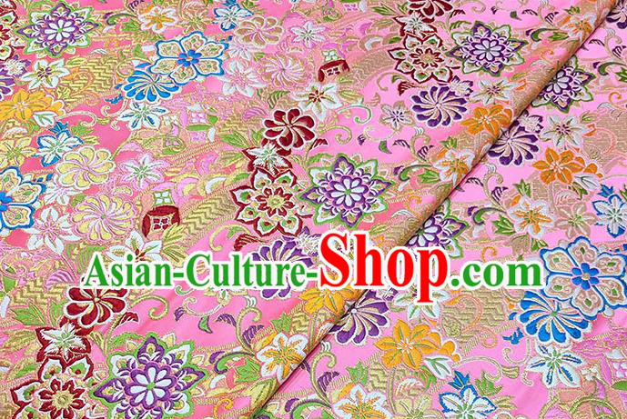 Japanese Traditional Pattern Kimono Pink Brocade Fabric Tapestry Satin Fabric Nishijin Material