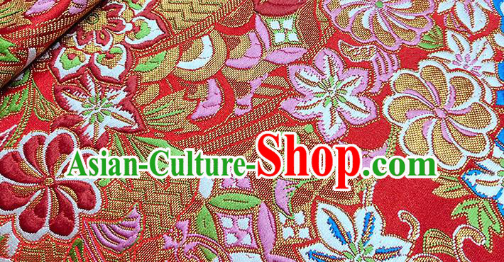 Japanese Traditional Pattern Atrovirens Kimono Red Brocade Fabric Tapestry Satin Fabric Nishijin Material