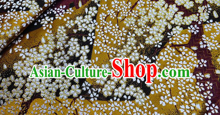 Japanese Traditional Sakura Pattern Kimono Ginger Brocade Fabric Tapestry Satin Fabric Nishijin Material