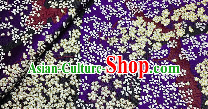 Japanese Traditional Sakura Pattern Kimono Purple Brocade Fabric Tapestry Satin Fabric Nishijin Material
