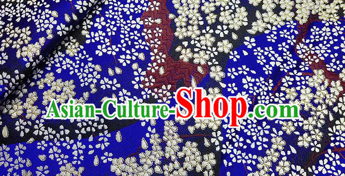 Japanese Traditional Sakura Pattern Kimono Royalblue Brocade Fabric Tapestry Satin Fabric Nishijin Material
