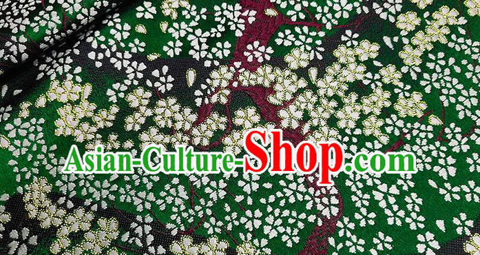 Japanese Traditional Sakura Pattern Kimono Green Brocade Fabric Tapestry Satin Fabric Nishijin Material