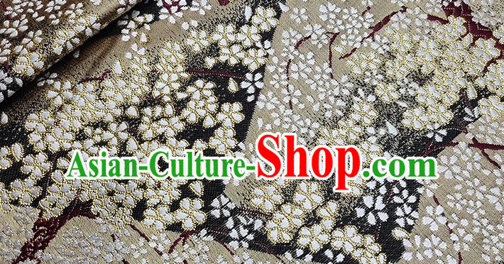 Japanese Traditional Sakura Pattern Kimono Beige Brocade Fabric Tapestry Satin Fabric Nishijin Material