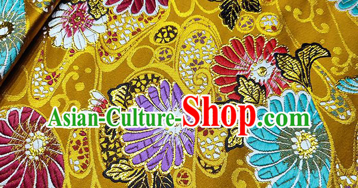 Japanese Traditional Sunflowers Pattern Kimono Golden Brocade Fabric Tapestry Satin Fabric Nishijin Material