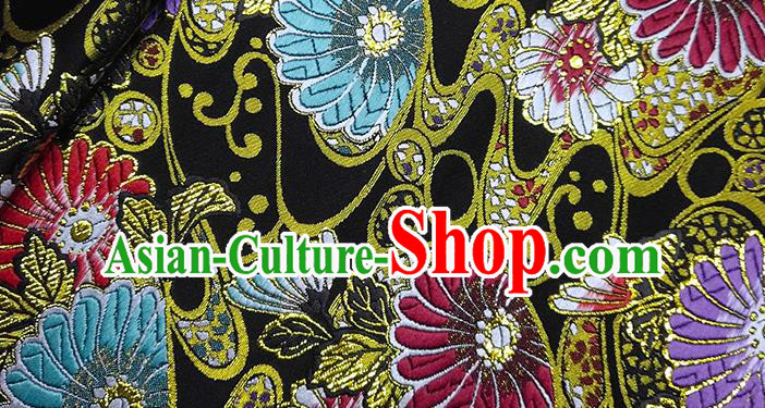 Japanese Traditional Sunflowers Pattern Kimono Black Brocade Fabric Tapestry Satin Fabric Nishijin Material