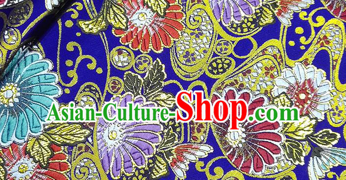 Japanese Traditional Sunflowers Pattern Kimono Royalblue Brocade Fabric Tapestry Satin Fabric Nishijin Material