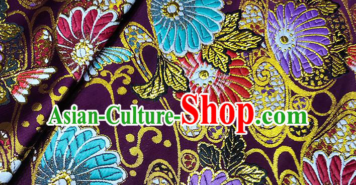 Japanese Traditional Sunflowers Pattern Kimono Fuchsia Brocade Fabric Tapestry Satin Fabric Nishijin Material