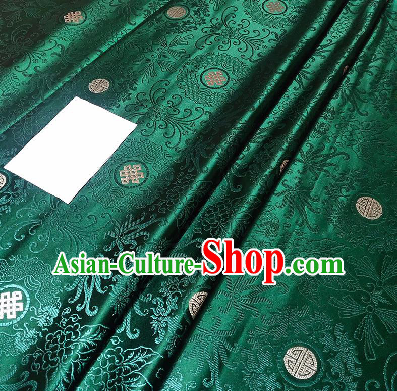 Chinese Traditional Classical Pattern Deep Green Brocade Fabric Silk Satin Fabric Tang Suit Material